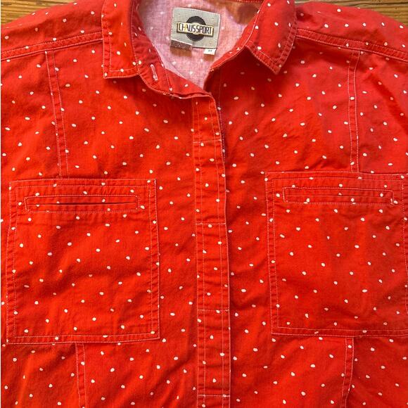 Chaus Sport 90s red white polka dot short sleeve button up womens shirt SIZE M - Picture 4 of 5